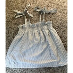 Ann Taylor LOFT Blue White Striped Smocked Tie Strap Tank Top Large